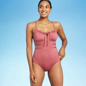 Women's Kona Sol Gathered Modern One Piece Swimsuit Mauvewood Large swim 1222